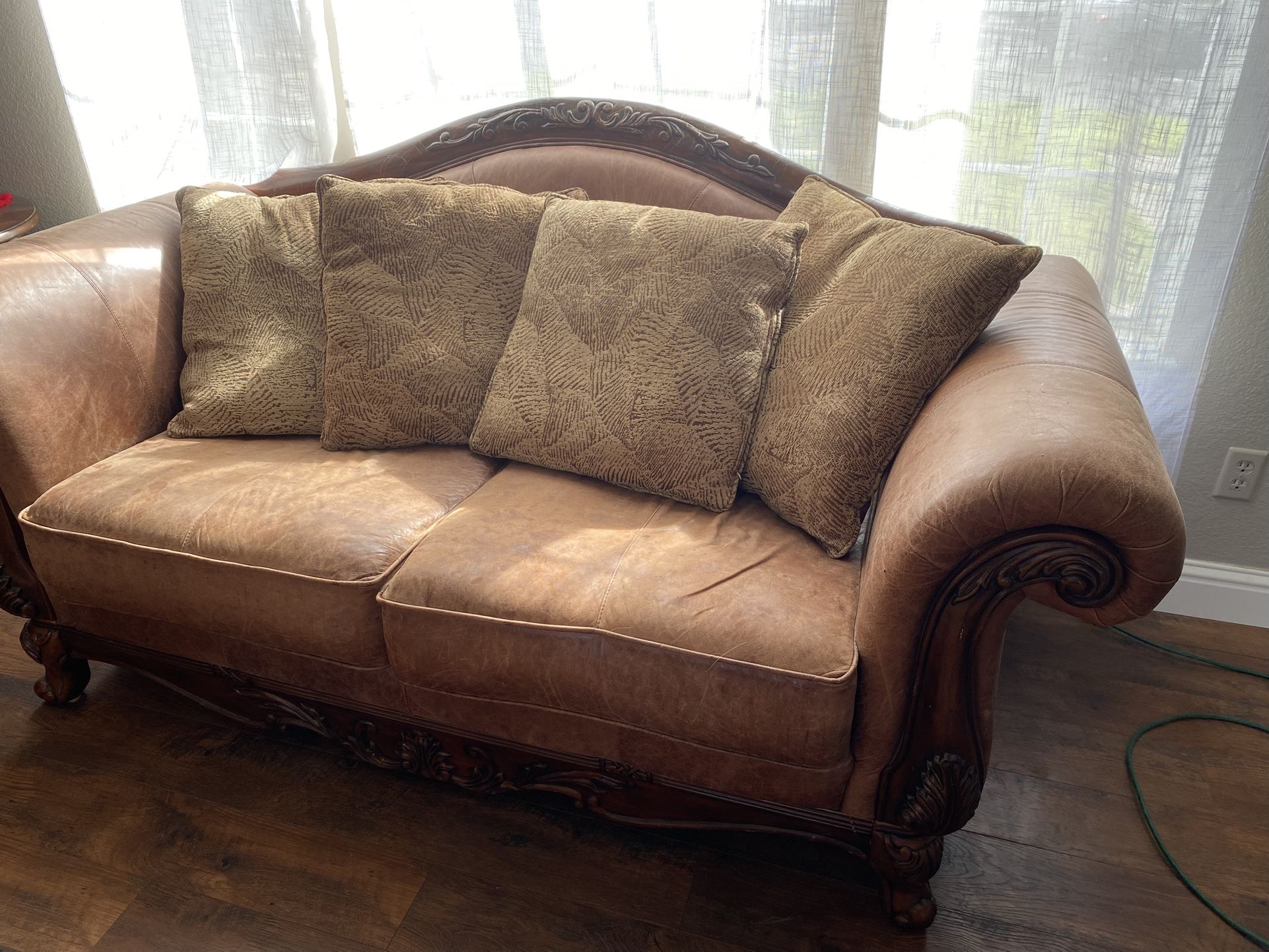 Leather & Wood Loveseat 