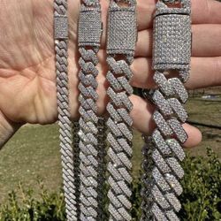 Cuban Link Prong Chain Iced Hip Hop 925 Silver Necklace