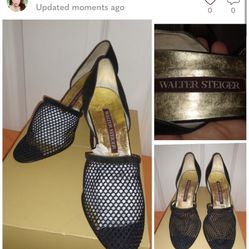 Beautiful sexy mesh net with block heel Italian hand made shoes by Walter Steiger Size 7