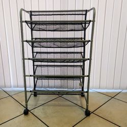 5-Tier Metal Slanted Mesh Wheeled Shoe Rack Storage

