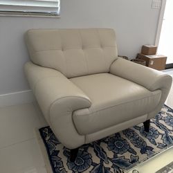 Cream Leather Armchair 