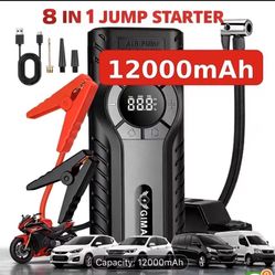 8 IN1 Jump Starter with Air Compressor, 1200A Portable Car Battery Booster (9.0 Gas/1.72gal Diesel) with 150PSI Auto-Shutoff Tire Inflator, 12V Supers