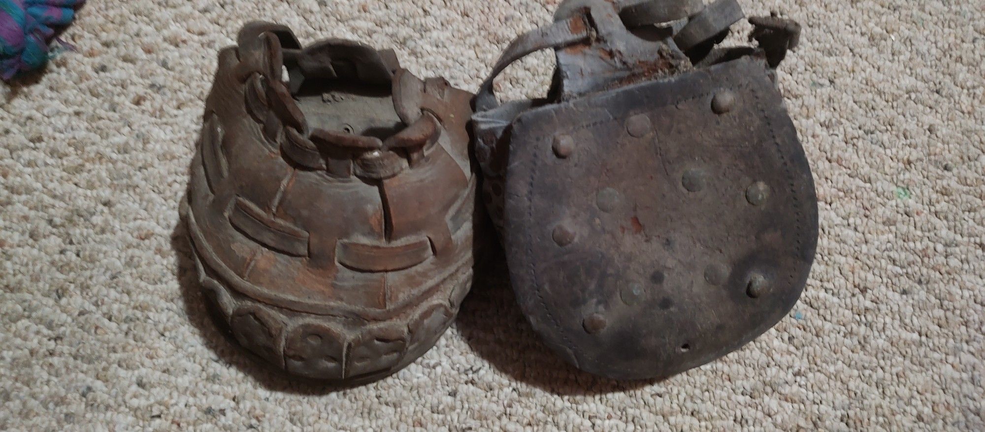 Antique Leather Horse Hoof Boots Shoes Pair