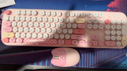 Pink Pastel Retro Keyboard and Mouse Duo