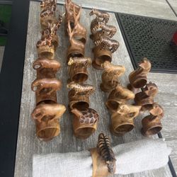 Wooden Animal Napkin Rings - Set of Carved Safari Animals, 24 pieces Hand Made