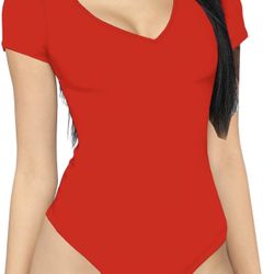 bodysuit for women Short Sleeve V-Neck Casual Stretchy Basic T Shirt Bodysuit Size Medium 