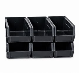 (6 Pack) AkroBins Plastic Stackable Storage Bins Space Saving Organizers, Black 11×5½x5", Brand New, open box ( Pickup Camino al norte and Tropical )
