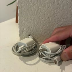 Apple A1385 Genuine White Lightning USB Wall Charger with Cable - 2 Pack  Set of 2 cha blocks with 1m cables