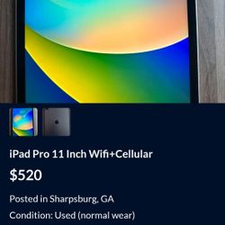 Ipad Pro 11inch 3rd Gen 128gb  WiFi Small Hairline Crack