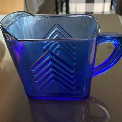 Vintage Cobalt Blue Depression Glass Creamer Pitcher Chevron Pattern