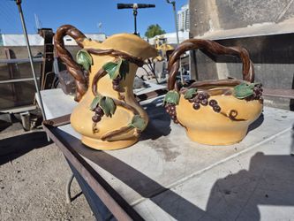 Ceramic Pitcher and Basket Set with Grape Motif