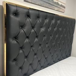 King-Size Bed Frame with Elegant Upholstered Headboard
