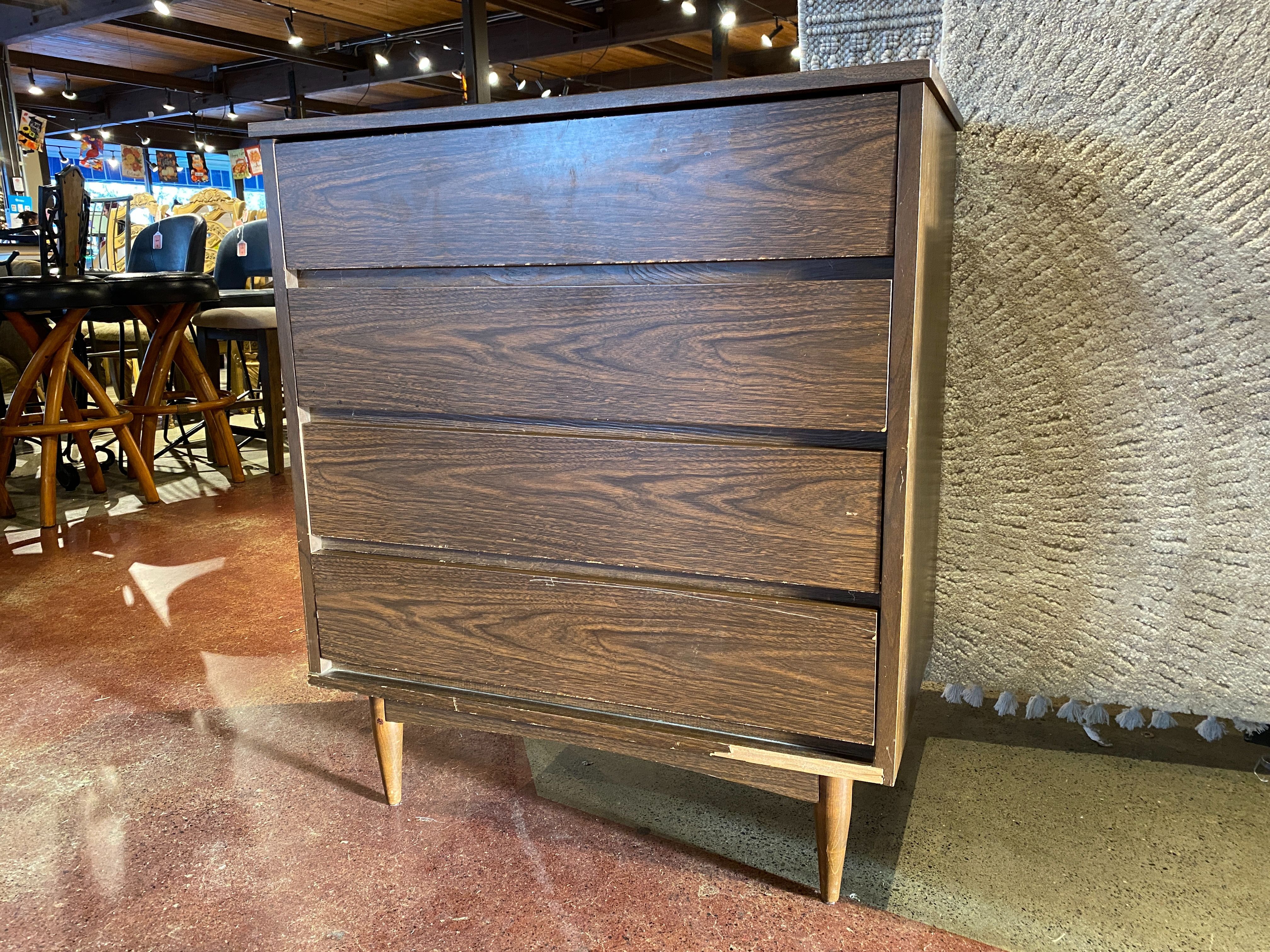Vintage Mid-Century Modern Four Drawer Vertical Dresser