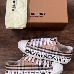 Size 41EU(8-8.5US) - Burberry Logo Print Vintage Check Men’s Sneaker Beige