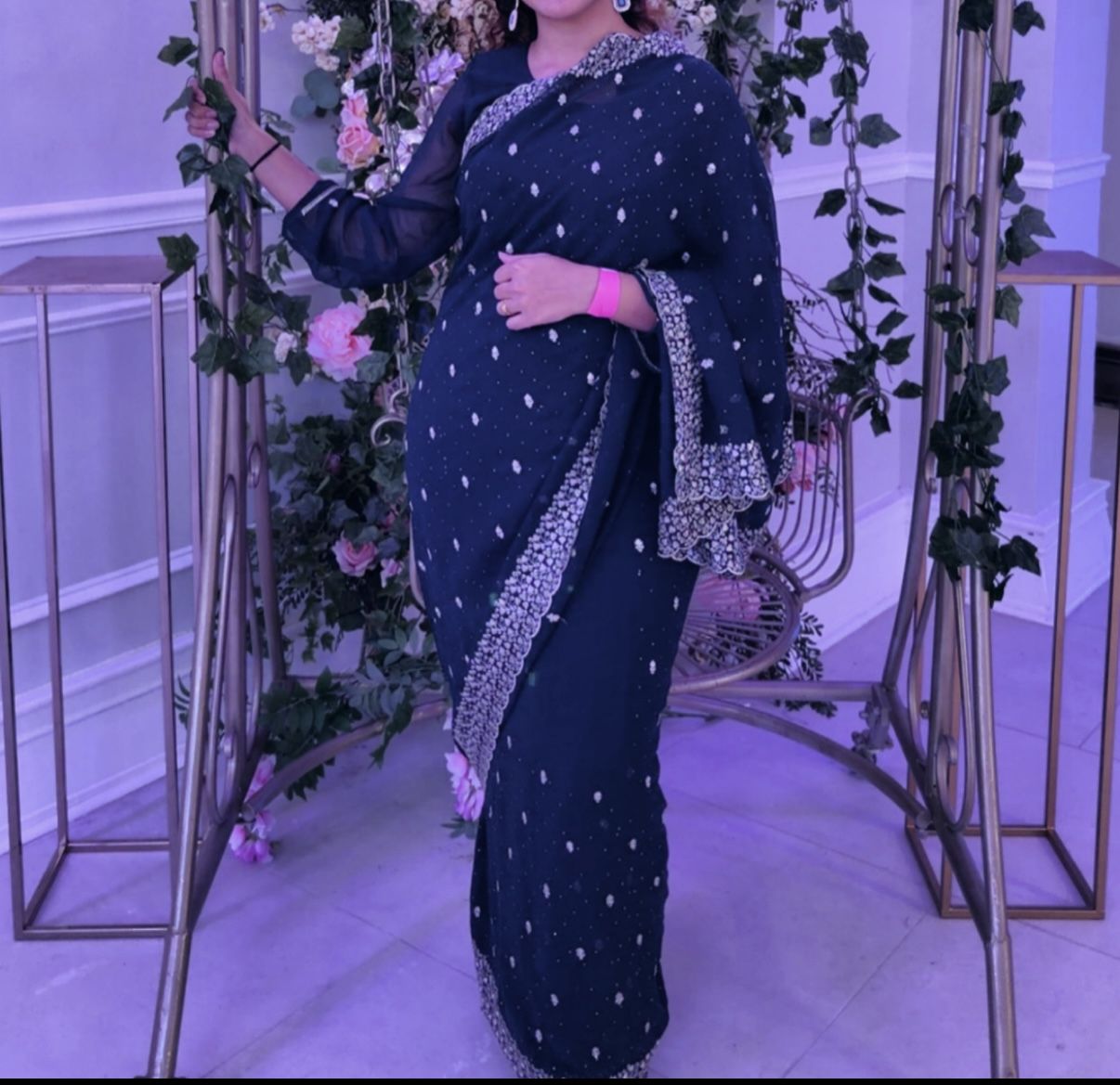 Teal Saree With Gold Embellishments