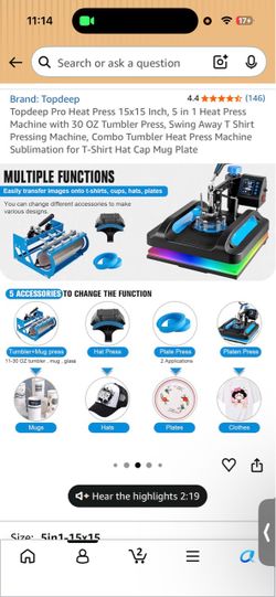 Topdeep 5-in-1 Heat Press Machine 15x15