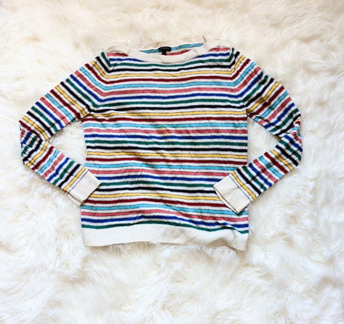 Talbots Women's Striped Long Sleeve Sweater. Cardigan 70% Nylon. Size L