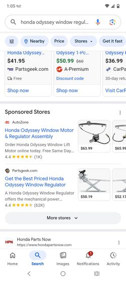 Honda Odyssey window regulator assembly