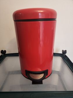 Red Metal Waste Basket With Step Open Lid