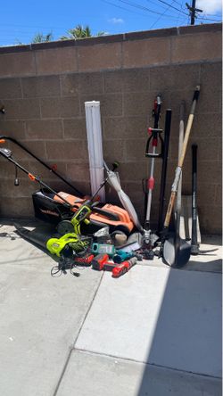 Lawnmower, blower, drill gun, shovel, pressure washer, light