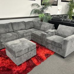 Dark Gray Sofa Sectional w/ Free Ottoman 