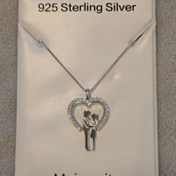 925 Sterling Silver Moissanite Couple In Love Necklace