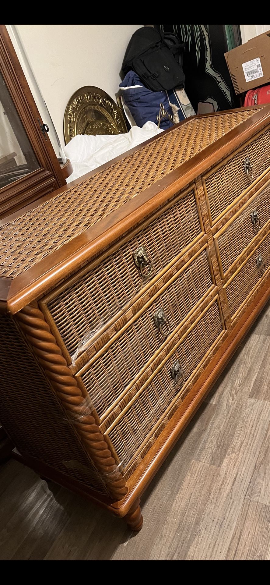 Consul Or Buffet Table Side Bamboo Rattan Drawer