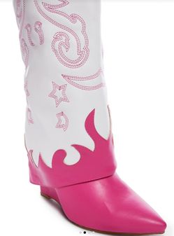 Funtasma Women’s White & Pink Western Knee High Boots, Pointed Toe