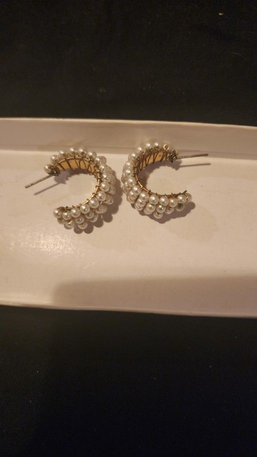 Vintage 1930 Four-layer Pearl And Gold Spiral Hoop Earrings Bought From Sears Over 50 Years Ago