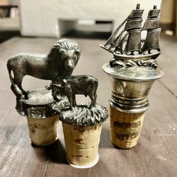 Pewter Lion Ox & Ship Cork Bottle Toppers