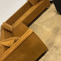 Lewis Cognac Velvet Symmetrical Corner Sofa