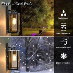 Outdoor Wall Light Fixtures, Exterior Waterproof Wall Lanterns, Porch Sconces Lighting with E26 Sockets & Glass Shades, Modern Matte Black Outside Lig