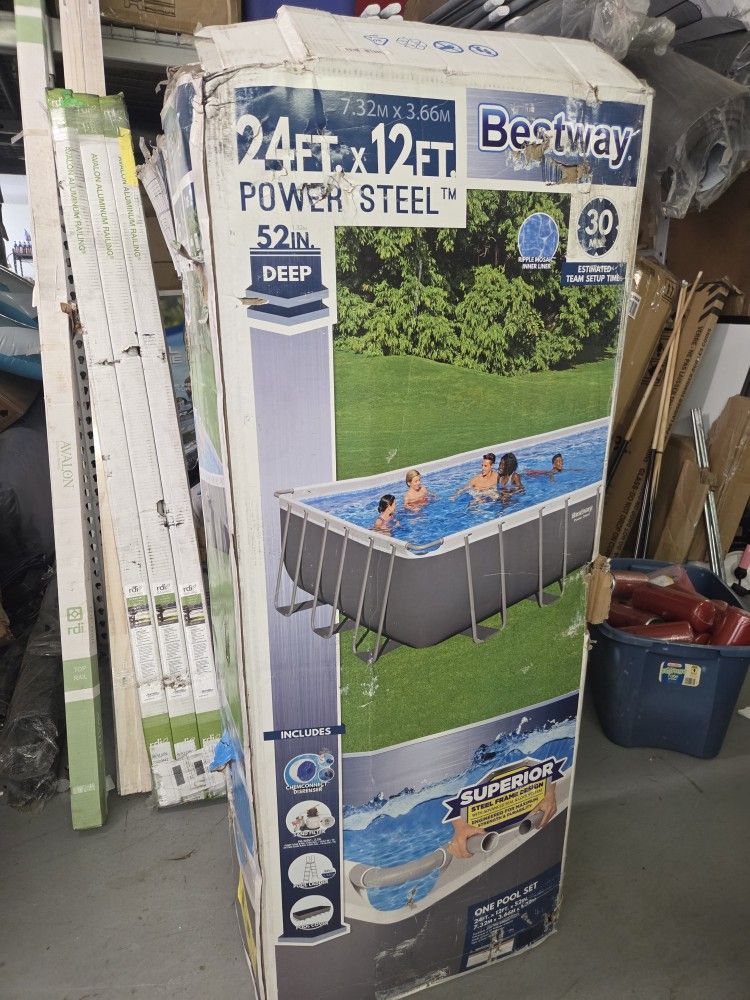 BestwayPower Steel 24 ft. x 12 ft. x 52 in. Rectangular Above Ground Swimming Pool Set