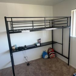 Loft Bed with Built-in Desk + Twin Mattress