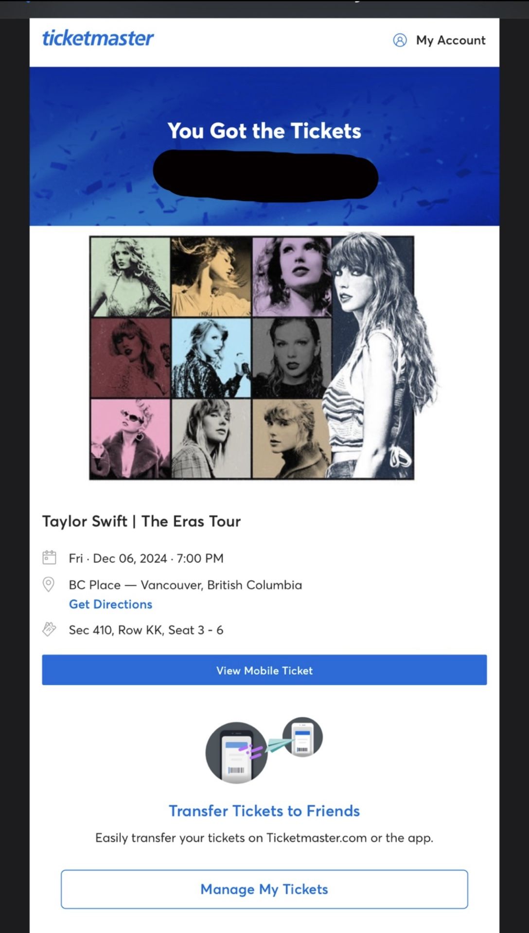 4 Taylor Swift Eras Tour Tickets, Open To Trades For Sony A7 IV