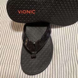 Vionic Flip flops Black Sparkles 