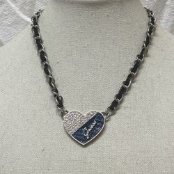 Guess Crystal Two Tone Heart Pendant Necklace 