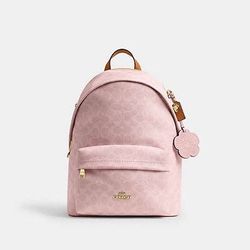 Coach Powder Pink Taylor Small Backpack In Signature Canvas With Charms NWT