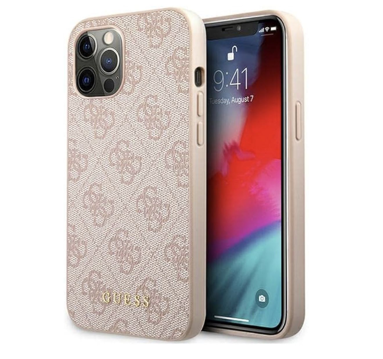 GUESS GUHCP12LG4GFPI Case for iPhone 12 Pro Max 6.7 Inch Pink Hard Case 4G Metal Gold Logo