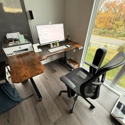 Standing Adjustable Desk With Office Chair And Screen