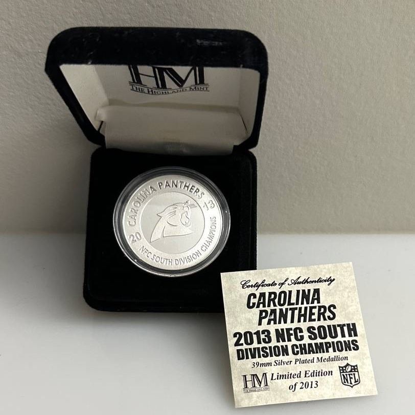 Highland Mint Carolina Panthers 2013 NFC South Division Champions 39mm  Silver Plated Medallion Flip Coin Limited Edition Sports Memorabilia In  Origina for Sale in Carrboro, NC - OfferUp