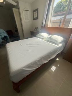 Full size bed frame walnut finish