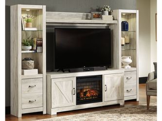 Bellaby Whitewash 4-Piece Entertainment Center with Electric Fireplace (Online Special Price)