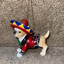 Mexican Chihuahua Resin Ornament Wearing Festive Sombrero & Sarape