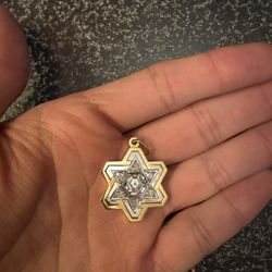 18k Yellow White Gold Diamonds Star of David Pendant 