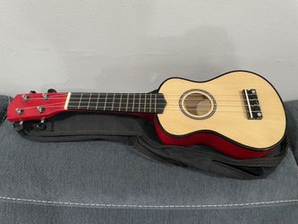 Protocol Red & Natural Wood Color Mini Ukulele 4-String Acoustic Toy Instrument