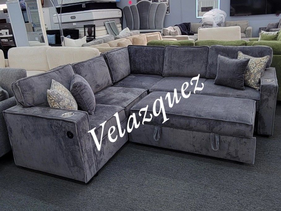 ✅️✅️3-Piece Convertible Sectional
Sleeper Sofa W/Cupholder, Sofa Storage, & USB Ports✅️✅️