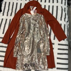 Grace karin and Abercrombie Gold Sequin Dress Trentch Coat Jacket