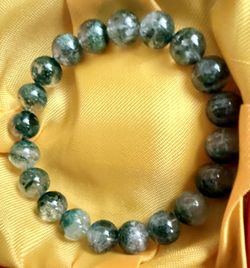 10mm Natural &GREEN Phantom Ghost Stretch Round Crystal Beads Bracelet
