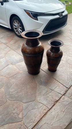 (2) metal large vases light